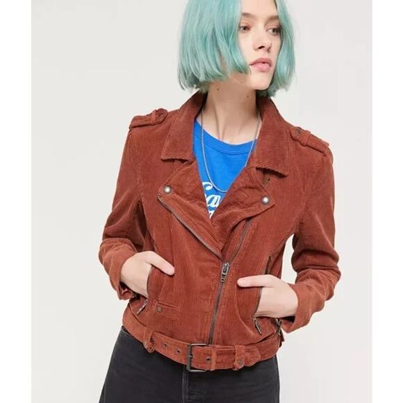 BLANK NYC Corduroy Moto Jacket Rust Long Sleeve Full Zip Cropped Women's XS - Picture 1 of 12